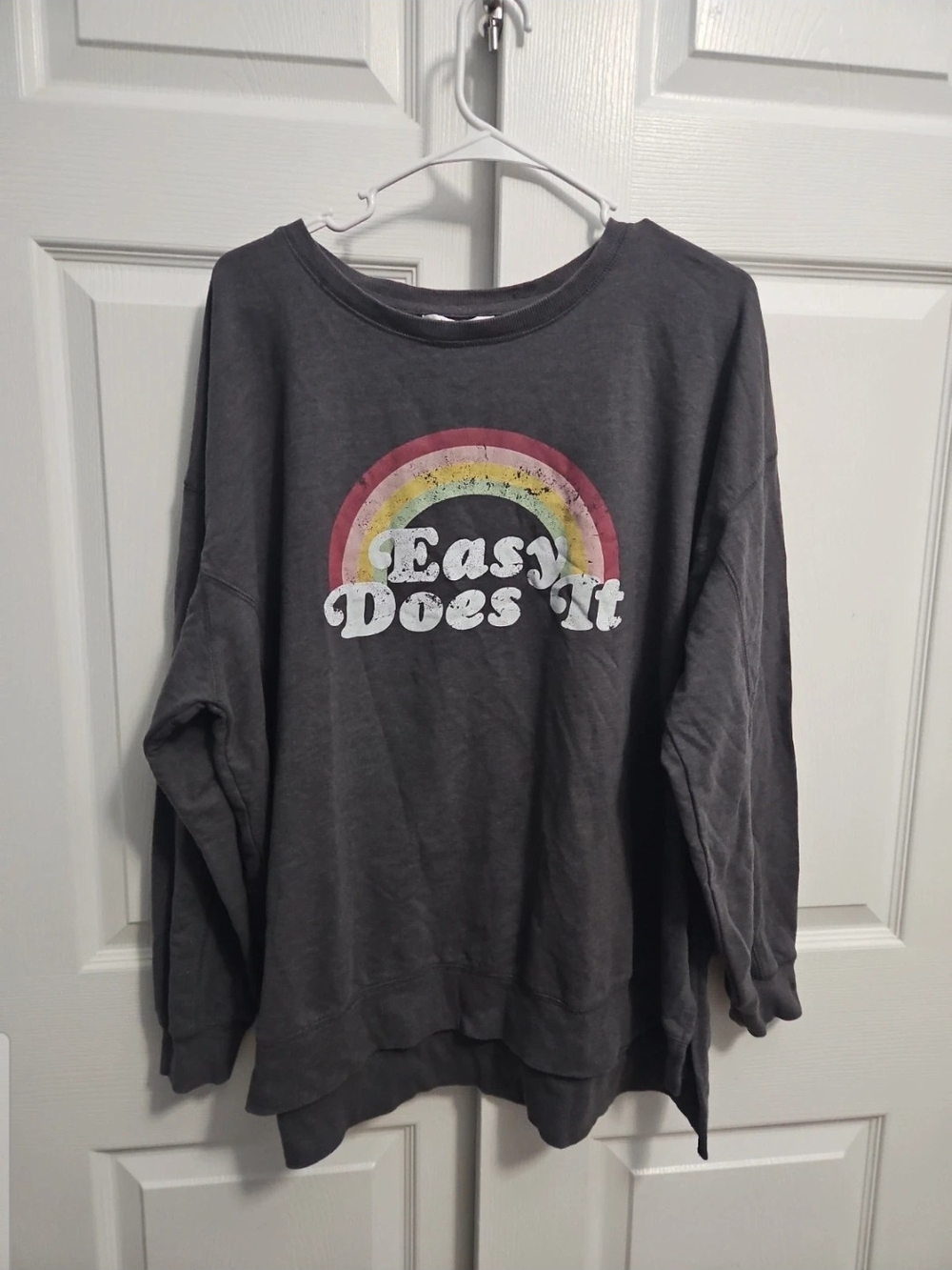 Wildfox Charcoal Crewneck Sweatshirt with Rainbow Graphic
